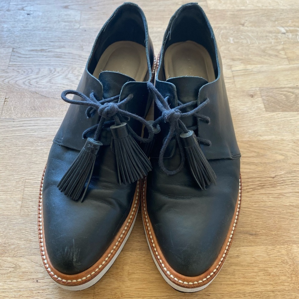 Black leather loafers